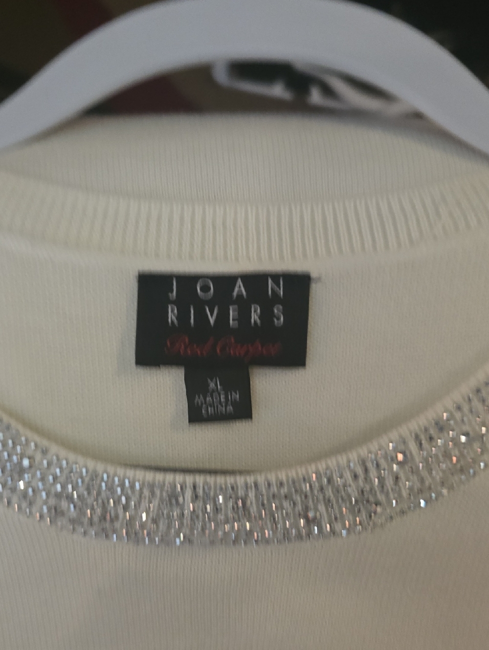 Joan Rivers Classic Cream Sweater with Crystal Trim